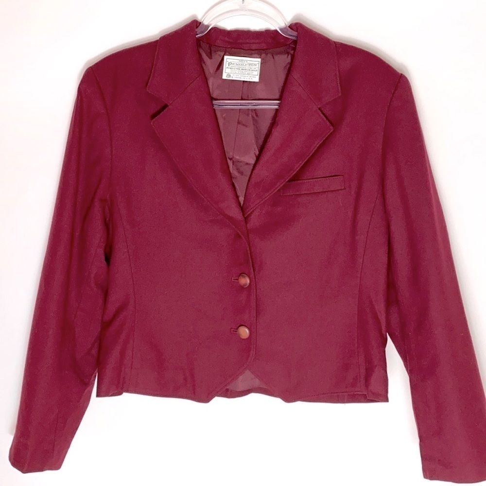 Pendleton vintage burgundy wool cropped blazer jacket